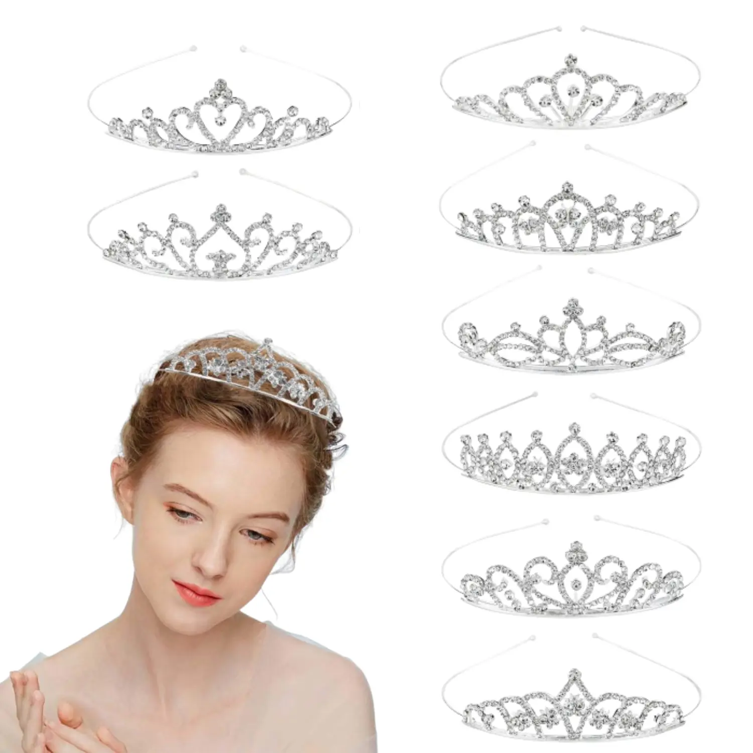 Women's 8-Pack Crystal Tiara Crown Headbands with Elegant Design, Bridal Accessory for Wedding-Prom, Tools & Hardware Power Tool Accessories