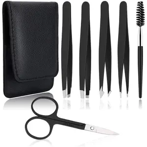Tweezers, [6+1 PCS] Tweezer Kit, Professional Tweezers Set, Eyebrow Tweezers, Tweezers for Women Facial Hair, Men Women Eyebrow Tweezer Set, Tweezers for Wig Plucking, Ingrown Hair Removal, Splinter
