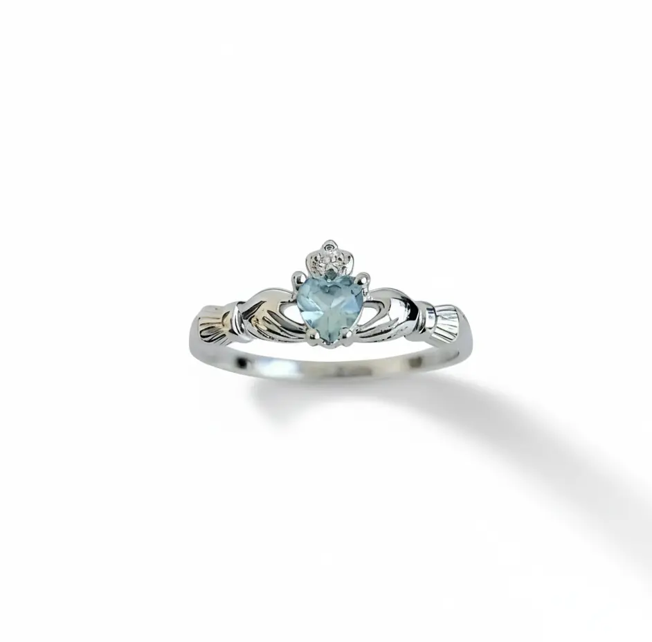 Sterling Silver Claddagh Aquamarine Ring Sterling Silver Claddagh Aquamarine Ring
