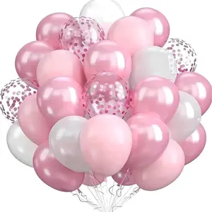 60pc Light Pink Balloons Metallic Pink Balloon Pink Latex Ballons and Pear White Balloons for Birthday Baby Shower Princess Party Decorations