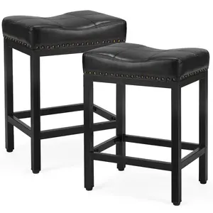 Saddle Bar Stools Set of 2 Counter Height 24-Inch Modern PU Leather Barstools with Metal Base, Footrest, Upholstered Bar Chairs for Kitchen Island Saddle Bar Stools Set of 2 Counter Height 24-Inch Modern PU Leather Barstools with Metal Base, Footrest, Upholstered Bar Chairs for Kitchen Island