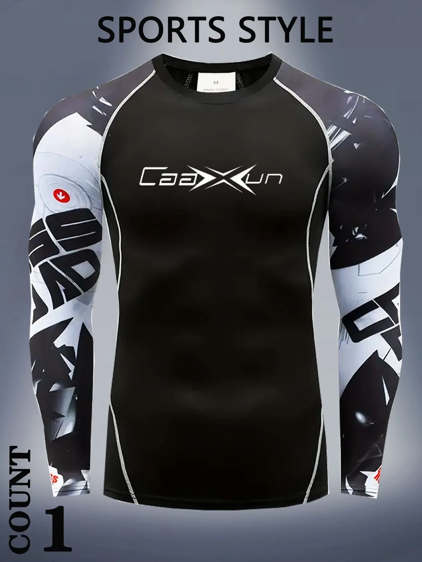 Men's Sportswear with Bull Head Logo, Street Style Geometric Tight Fit, Elastic Quick-Dry Compression Long Sleeve T-Shirt, Athletic Compression Shirts, Athletic Tops, Athletic Apparel, Outdoor Basketball Training
