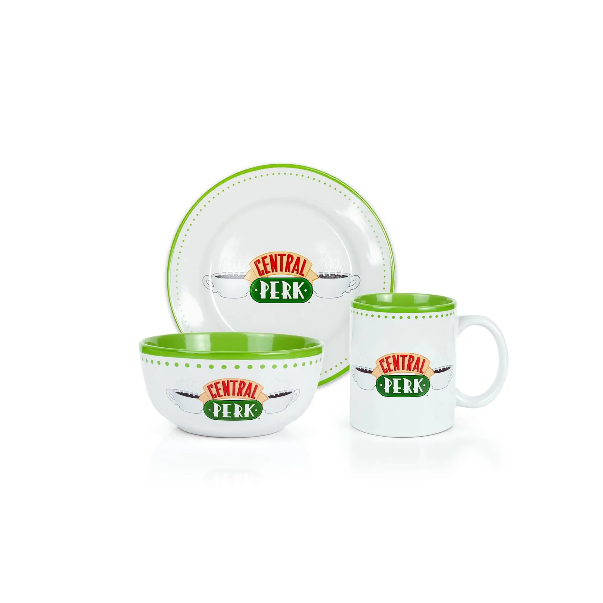 Friends Central Perk Themed Ceramic Aesthetic 3-Piece Dinnerware Set, Kitchen Tableware for Coffee House Dining