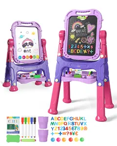 Art Easel for Kids，Adjustable Standing Rotatable Double Sided Easel with Painting Accessories，Double Sided Kids Art Easel with Magnetic White Board & Chalk Board