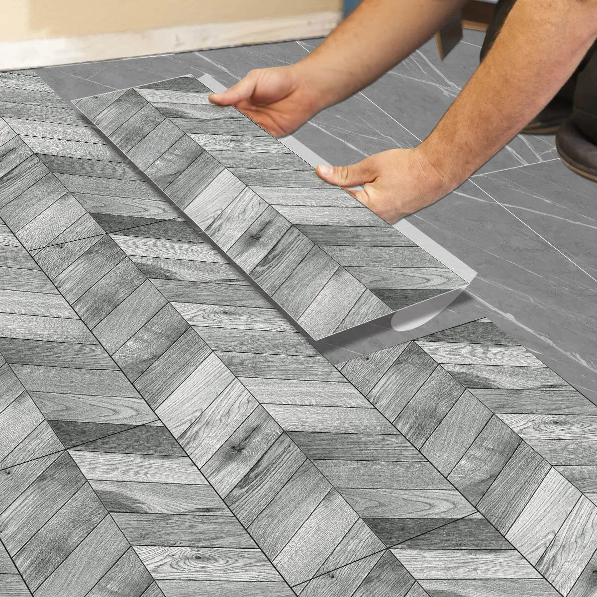 Herringbone Peel and Stick Floor Tiles, 5/10/20pcs 15.75x5.91in High Grade PVC, Durable PVC Material, No Glue, Waterproof, Durable Flooring for Kitchen, Bathroom, Bedroom