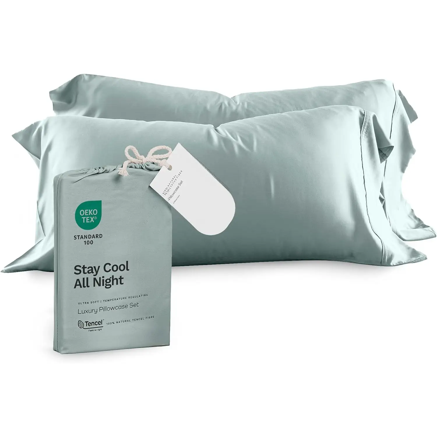 Tencel Eucalyptus Pillowcases -  Tencel Lyocell Cooling Pillow Cases for Hot Sleepers - , -Wicking, Silk Alternative, Vegan -  Size Set of 2 [Eucalyptus]