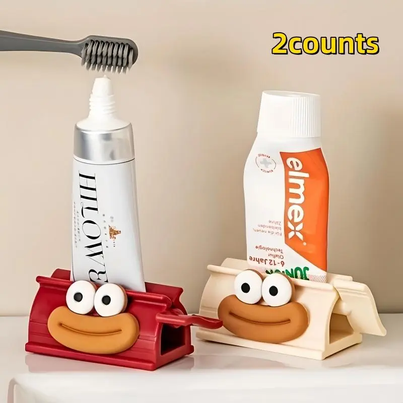 2-Pack Easy Squeeze Toothpaste Dispenser with Cute Big Mouth Design, Manual Bathroom Accessory for Easy Toothpaste Use, Toothpaste Squeezers