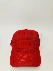 Pitbull Red Mesh Trucker Hat with removable flag patch
