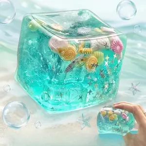 Ice Cube Stress Balls Set with ocean, Slow Rise Soft Fidget Toy for Anxiety Relief, Sensory Squeeze Cube for Office Desk Party gifts