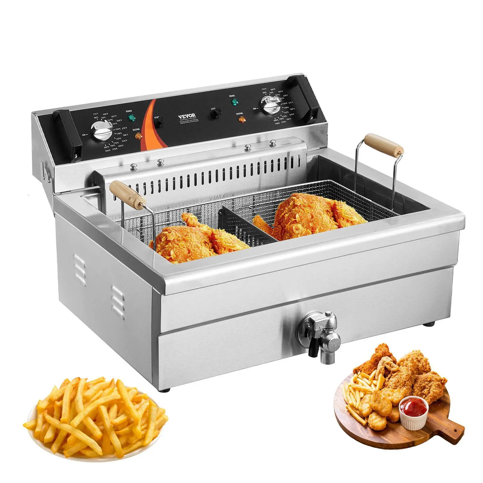 【Summerfinds】VEVOR Commercial Deep Fryer,  , 3000W Electric Turkey Fryer with Basket, Large Capacity 30.6Qt / 29L Countertop Single Oil Fryer, Stainless Steel, Temp Control, for Kitchen Restaurant Use, Silver