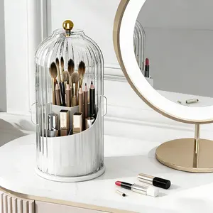 Dustproof Toothbrush Holder with Rotating Cover | 3-Slot Organizer for Makeup Brushes & Toothpaste | Bathroom Countertop Storage Essential | Ideal Holiday Gift#Mother's Day