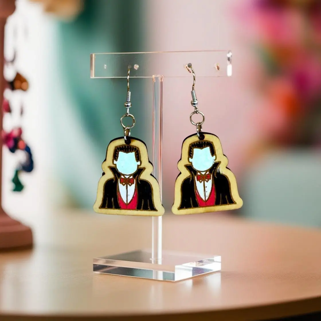 Dracula Vampire Earrings: Laser Cut Wood, Halloween Horror
