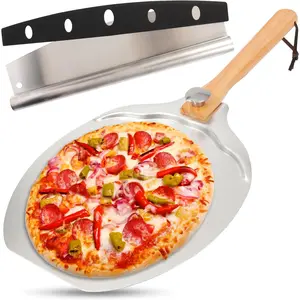 12"x14" Aluminum Pizza Peel Set- Pro Pizza Paddle & Pizza Spatula with Foldable Wooden Handle & Rocker Compatible with/ooni, Complete Pizza Oven Accessories for Baking Bread/Dough/Pastry