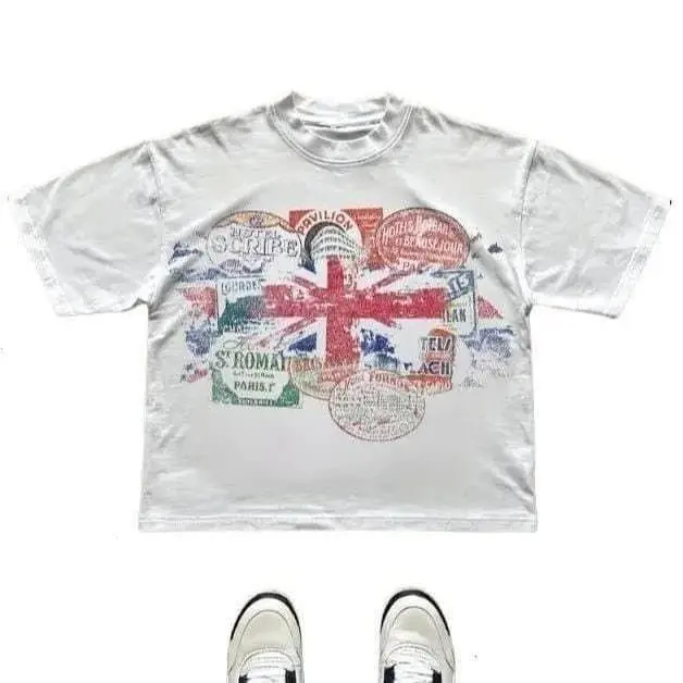 Flag Travel Vintage Tee - Distressed White Stamp Shirt