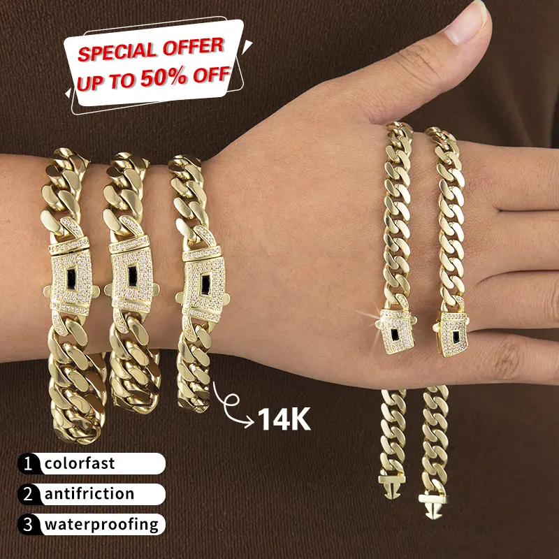 14k Gold Plated Miami Cuban Link Chain Bracelet, Thickened, Dense and Chunky 7.5/8.5 inch-Hip-Hop Jewelry for Men/Women Hypoallergenic Material, Sweat-Resistant, Chunky Gold Bracelet for Streetwear, Dates and Daily Wear, Trendy Accessory Christmas Gift
