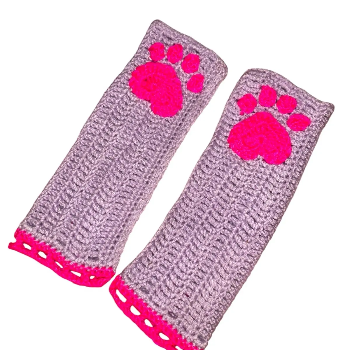 “TALK TO THE PAW” Crochet arm warmer fingerless gloves