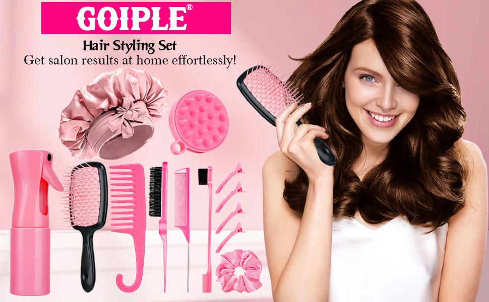 Goiple 13-Piece Curly Hair Brush Set, Detangling Kit with Edge Brush, Scalp Massager & Spray Bottle,Daily Styling Essentials