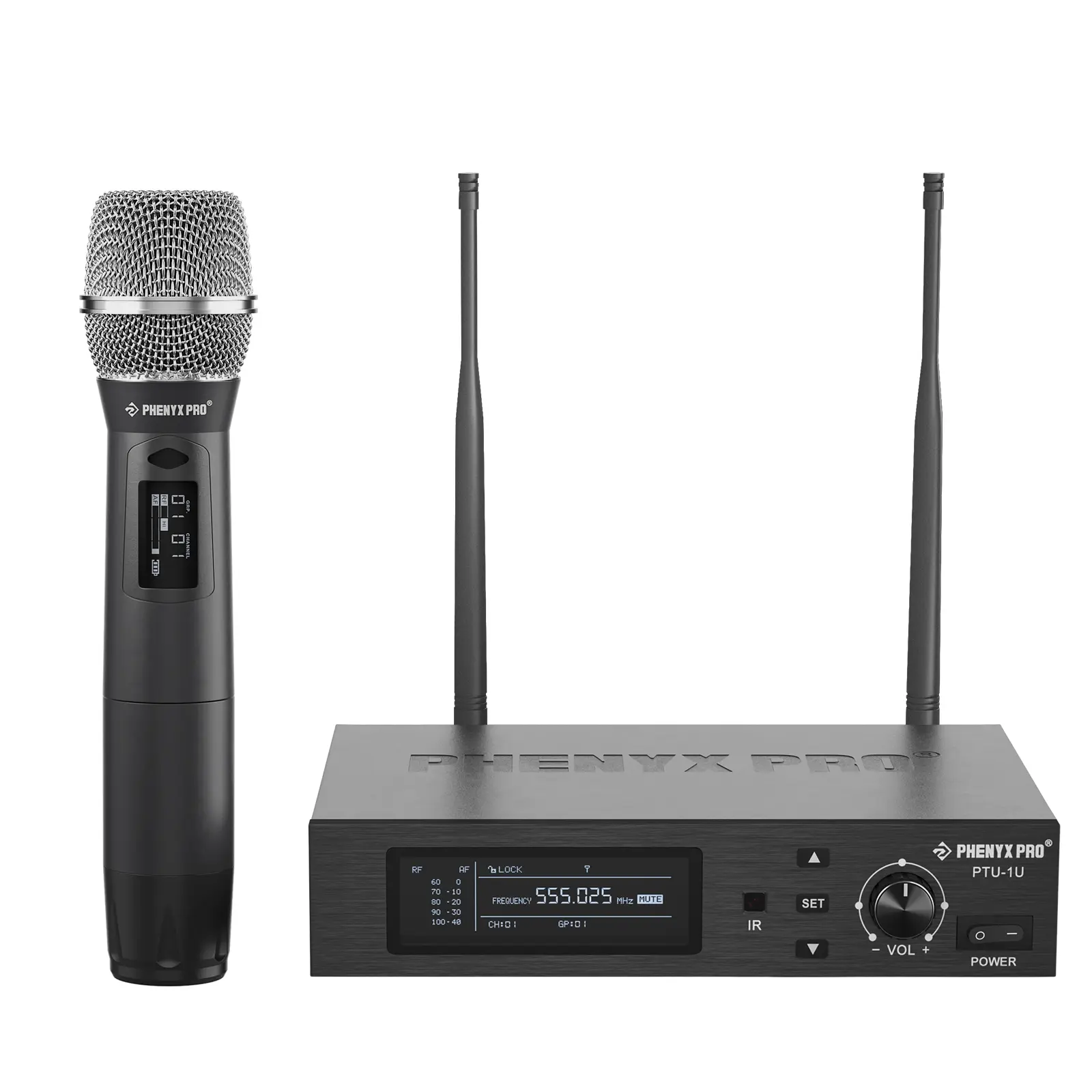 Phenyx Pro PTU-1U True Diversity Wireless Audio Dynamic Mic Kit – Single UHF Handheld Mic with Auto Scan, 1000 Tunable Channels, 6.35 mm Jack for Stage, Studio