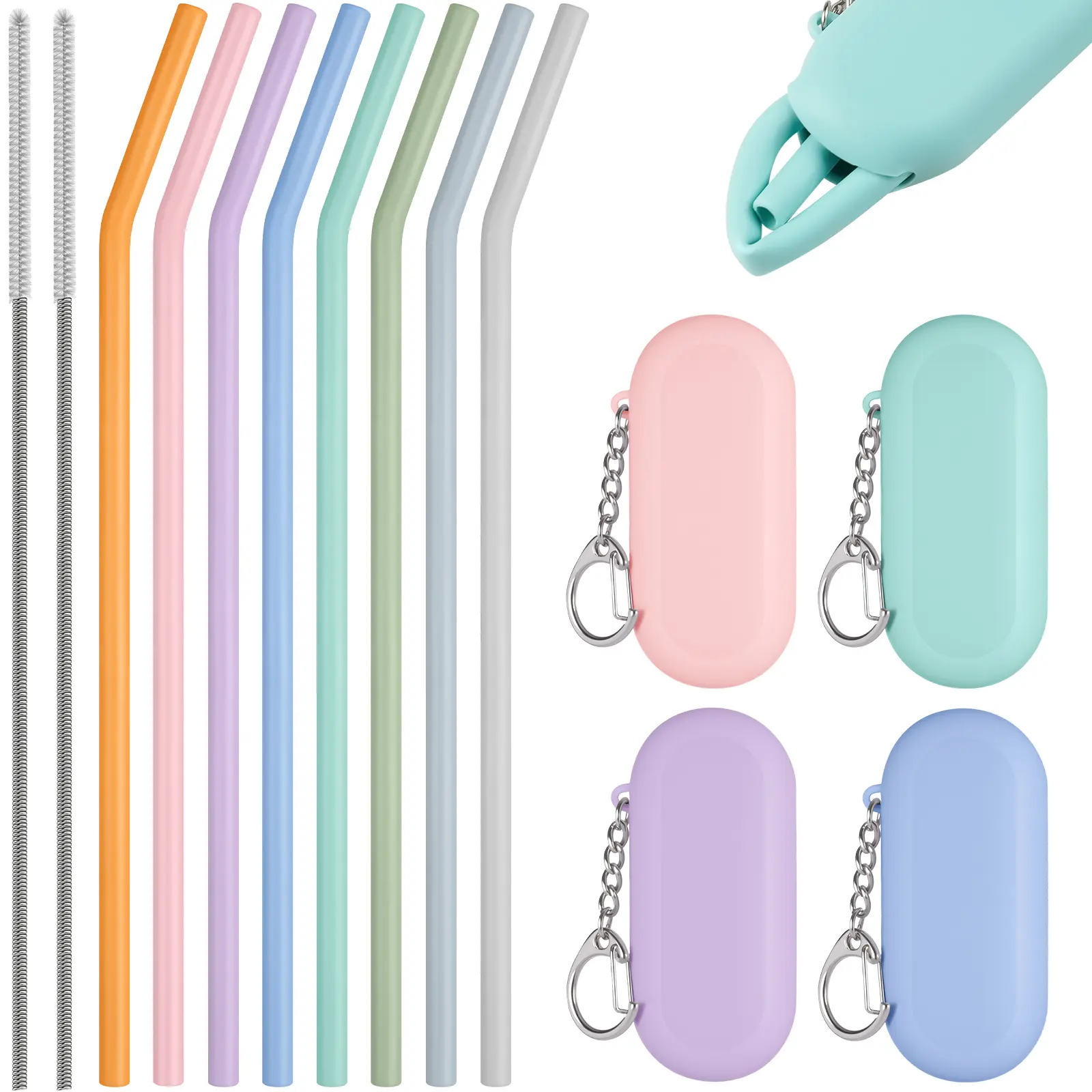NiHome 8PCS Eco-Friendly Reusable Silicone Straw Utensils - BPA-Free, Odorless, Soft, Flexible, Portable, Colorful, Dishwasher Safe, with 4 Travel Cases & Brushes for 30oz, 40oz Tumblers, Travelers, Families, Campfire/BBQ Outdoor Parties, Campfire / Bbq P