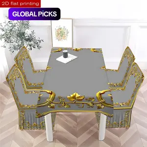 2/4/6/5/7pcs fashionable and high-end dining chair slipcover and tablecloth sets, thickened chair cover and tablecloth sets (1 tablecloth + 4 chair covers or 1 tablecloth + 6 chair covers), easy to care for, reusable, for home decoration #GLOBAL PICKS