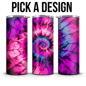 Tye Dye 20 Ounce Tumbler w/Sliding Lid and Plastic Straw (Pick A Design)