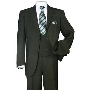 Mens Modern Fit Plaid Windowpane Suit with Double Breasted Scoop Vest in Olive Green
