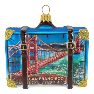 Pinnacle Peak Trading San Francisco California Travel Suitcase Polish Glass Christmas Ornament