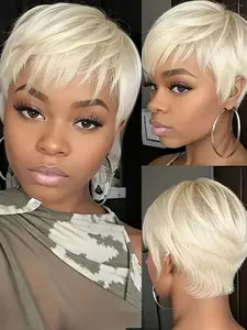 613 Blonde Color Straight Human Hair Wig for Women Pixie Cut Wig Halloween Wig Full Machine Made Wig 150% Density 6 Inch