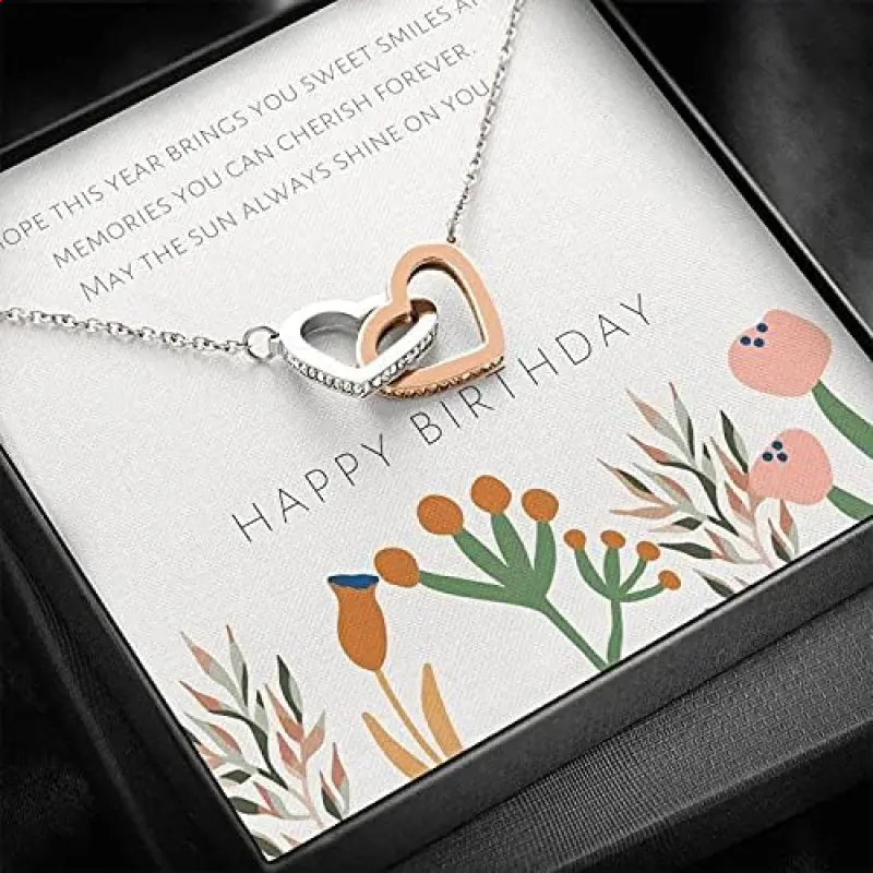 Happy Birthday Interlocking Necklace with Message Card, Gift for Sister, Girlfriend, Boyfriend, Mom, Dad, Wife, Husband, Unique, Necklace for Woman, Thoughtful Gift for Her, Gift for Friend. Necklace Jewelry With Meaningful Messages Card & Box