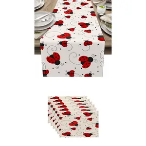 7-Piece Cartoon Ladybug Table Runner Set, Cute Animal House Decor, Indoor Outdoor Party Supplies, Ladybug Kitchen Dining Decoration