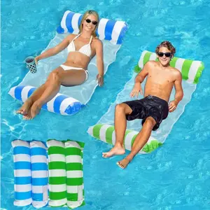 Adult Inflatable Water Hammock, Easy Storage Floating Raft, Striped PVC Air Mattress, 4-In-1 Portable Pool Float Bed, Inflatable Pool Floats