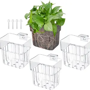 4-Piece Transparent Acrylic Fish Tank Aquarium Plant Stand, Top-Mounted Hanging Planter with Hooks & Adjustable Cups, Suitable for Semi-Aquatic Plants