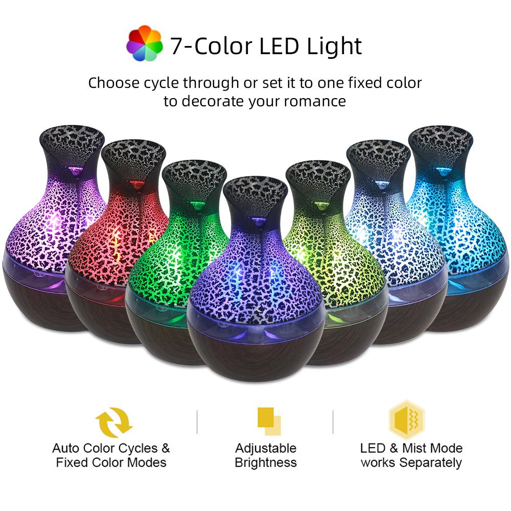 Portable USB Humidifier Diffuser for Travel & Office  300ml Compact Cool light Mist for Dry Air with 2 Essential Oils Perfect for Bedroom home decor essential oil diffuser aromatherapy oildiffuser Humidifier with Auto Off colorful aroma remote control