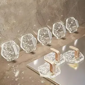 Water Ripple Hexagonal Self-Adhesive Hooks for Bathroom -No Damage,Strong Hold, Easy Installation, Modern Design, Bathroom Organizing Accessories