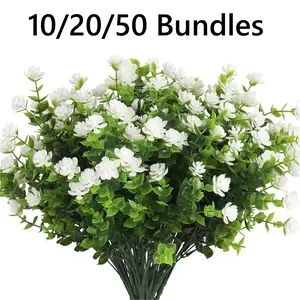 10/20/50 Bundles Artificial Flowers for Outdoors Fake Plants Spring Summer Decor, UV Resistant Artificial Plants Cemetery Fake Flowers Faux Plastic Greenery Shrub for Home Porch Decor