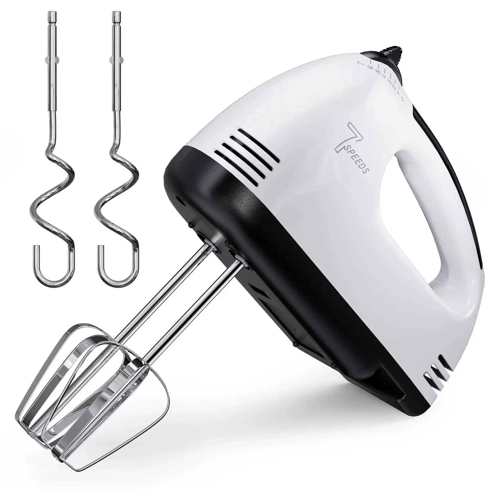 7-Speed Handheld Whisk Mixer - Powerful Kitchen Mixer with Stainless Steel Beaters, Dough Hooks, Variable Speed Settings, Variable Speed Mixer