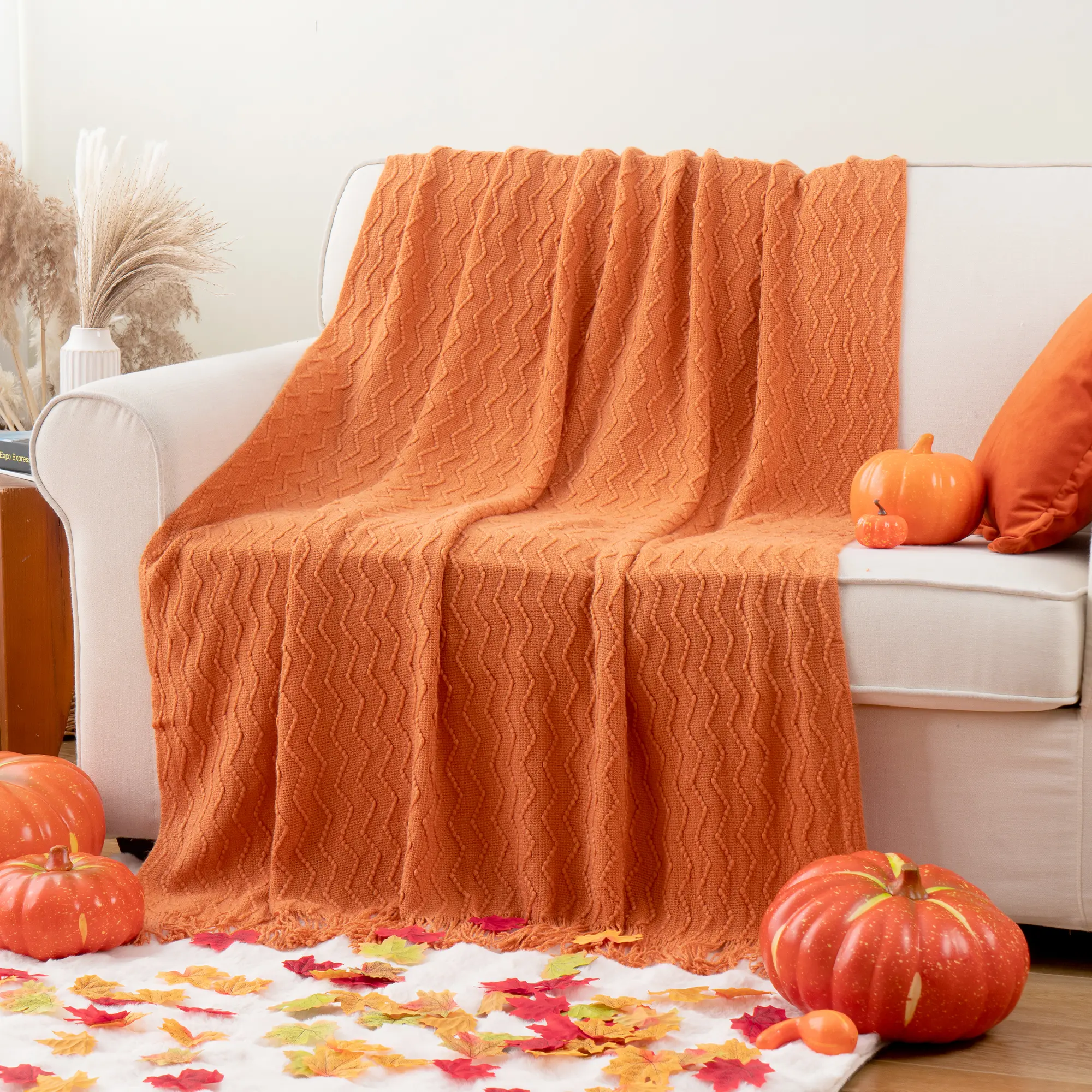 Battilo I Chevron Fringe Tassel Throw Blanket - Cozy, Gentle Soft Decorative Blanket for Home House Decor, 50"x60" Housewarming Gift