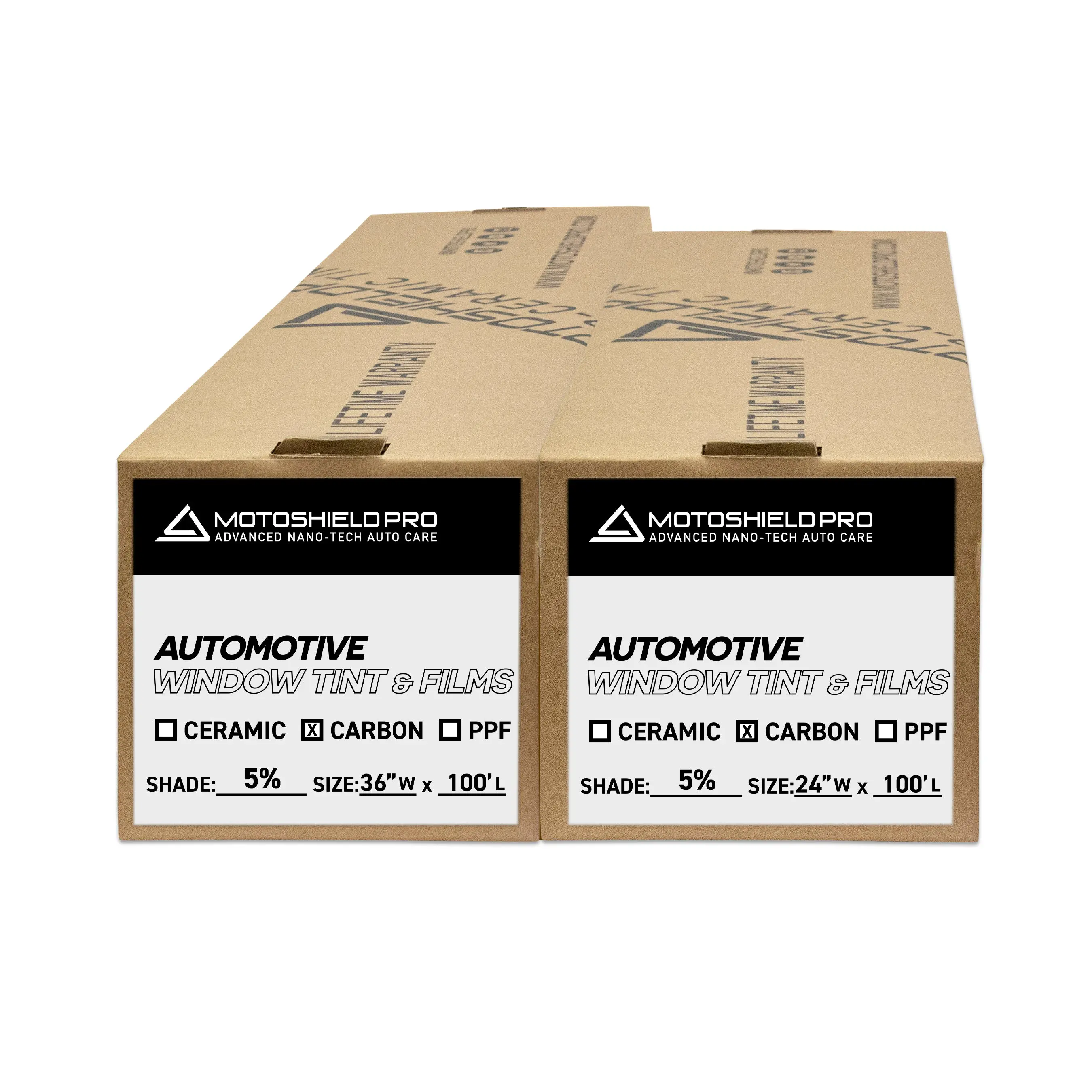 MotoShield Pro Combo Nano Carbon Window Tint (5%) 36" + 24" in x 100' + Lifetime Warranty Roll