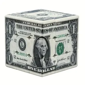 3x3x3 Competitive Speed Cube Federal Note Design Puzzle Toy for All Levels White Plastic One Dollar Bill Theme Ideal for Beginners and Adults