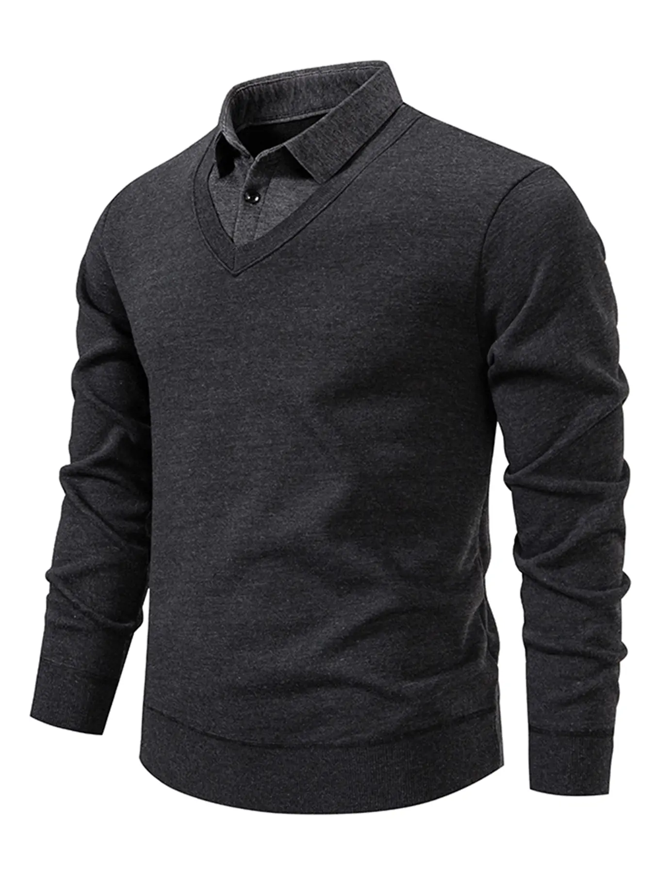 Men's Cozy Faux Two-Piece Knitted Sweater, Elastic Fabric, Long Sleeve, Casual Trendy Pullover, Suitable for Cold Weather & Daily Wear, Fashion Knit Clothing, Knitwear