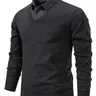 Men's Cozy Faux Two-Piece Knitted Sweater, Elastic Fabric, Long Sleeve, Casual Trendy Pullover, Suitable for Cold Weather & Daily Wear, Fashion Knit Clothing, Knitwear, Knitted Clothes