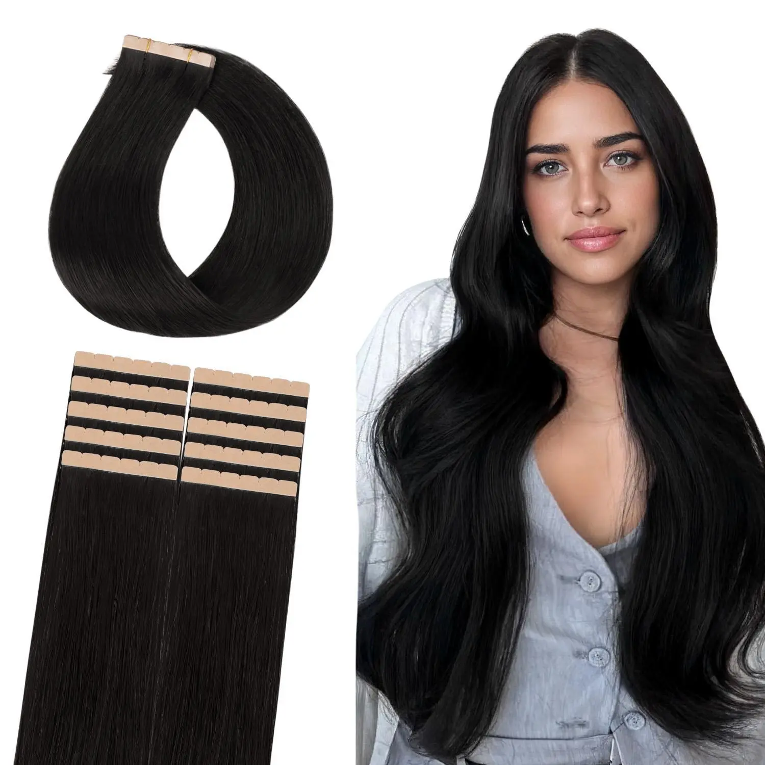 GOO GOO Mini Tape In Extensions Human Hair, 10PCS Invisible Tape In Hair Extensions Straight Real Human Hair 14-24 Inch for Beauty and Natural Hair Look summer hairstyles #sohochic
