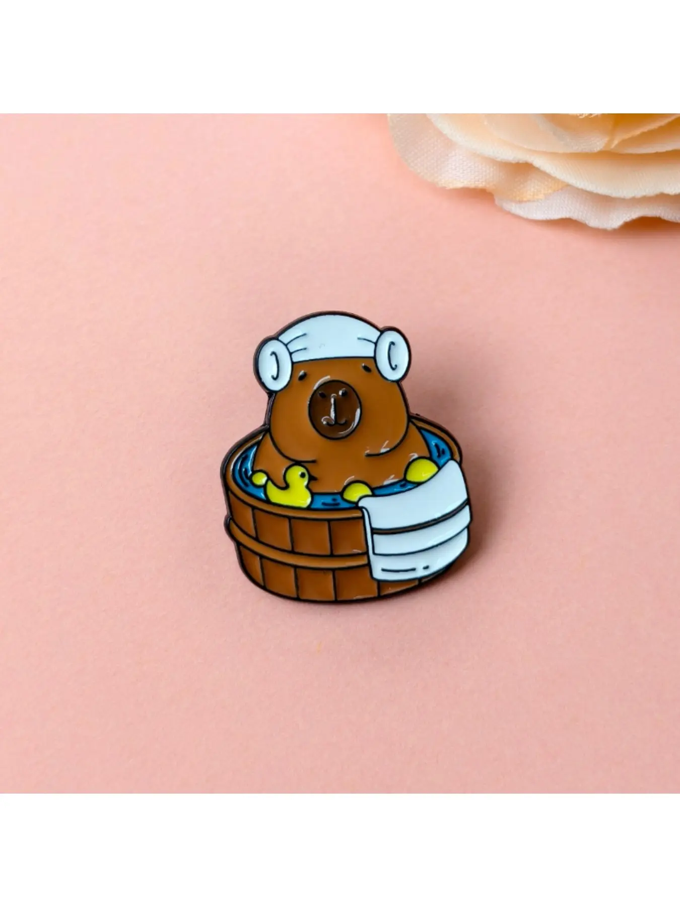 Relaxing Capybara Bath Enamel Pin Cute Animal Brooch with Duck Fashion Accessory Lapel Pin for Capybara Lovers Gift for Animal Enthusiasts Enamel Lapel Pins