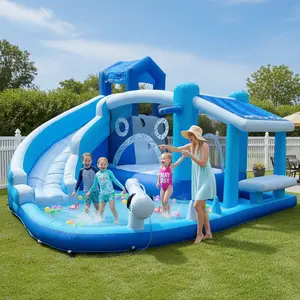 Inflatable Water Slide Water Park, Store Wet Dry Combo Water Slide Water Slide Backyard Party Summer Splash Fun Inflatable Water Slide  Bigger Splash Pool Bouncy Castle with Blower for Indoor & Outdoor outdoorfun