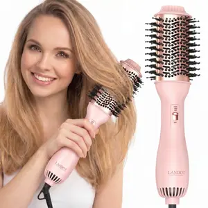LANDOT Hair Blow Dryer Brush - One-Step Hot Air Styler for Fast Drying, Smoothing & Volume, Ionic Anti-Frizz Delivers Salon Blowout Results, 3 Heat/2 Speed Settings fit All Hair Types, Rose Gold Pink, Plug, Titanium Hair Straightener Set Heated Comb Strai