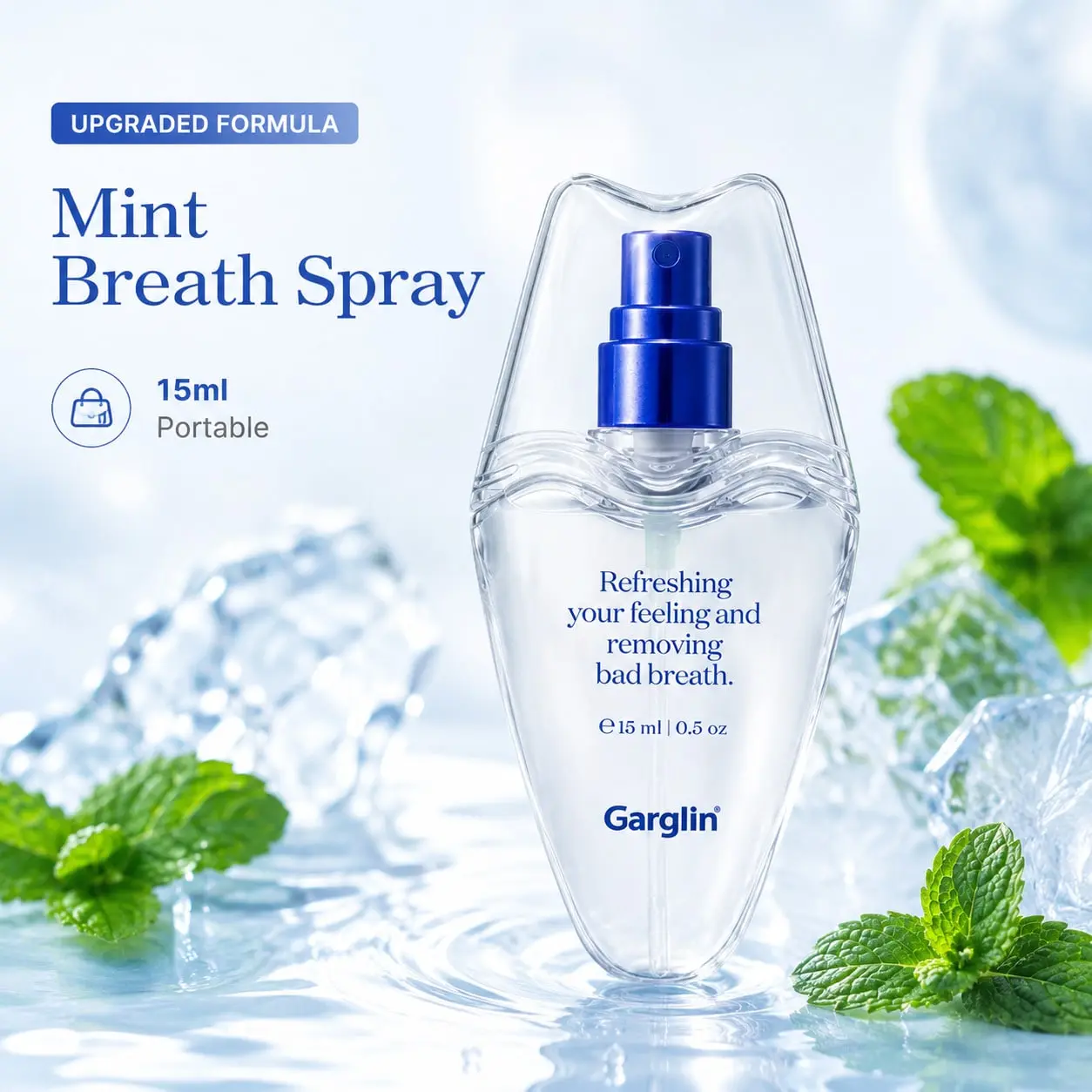 Garglin Upgraded Formula Mint Breath Spray, 15ml Portable Oral Freshener Mist, Compact Pocket-Size Breath Refresher For Work, Travel, Dates & Daily Use
