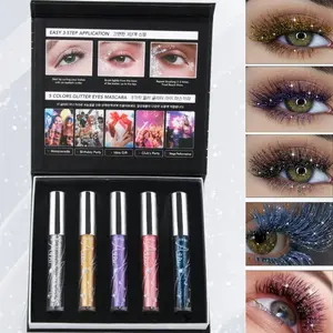 5 Color Sparkling Diamond Mascara Gift Box, Curl & Lengthen Lashes Tool, Stage Makeup, Masquerade Ball, Holiday Party, Christmas Gift, Mascara Set