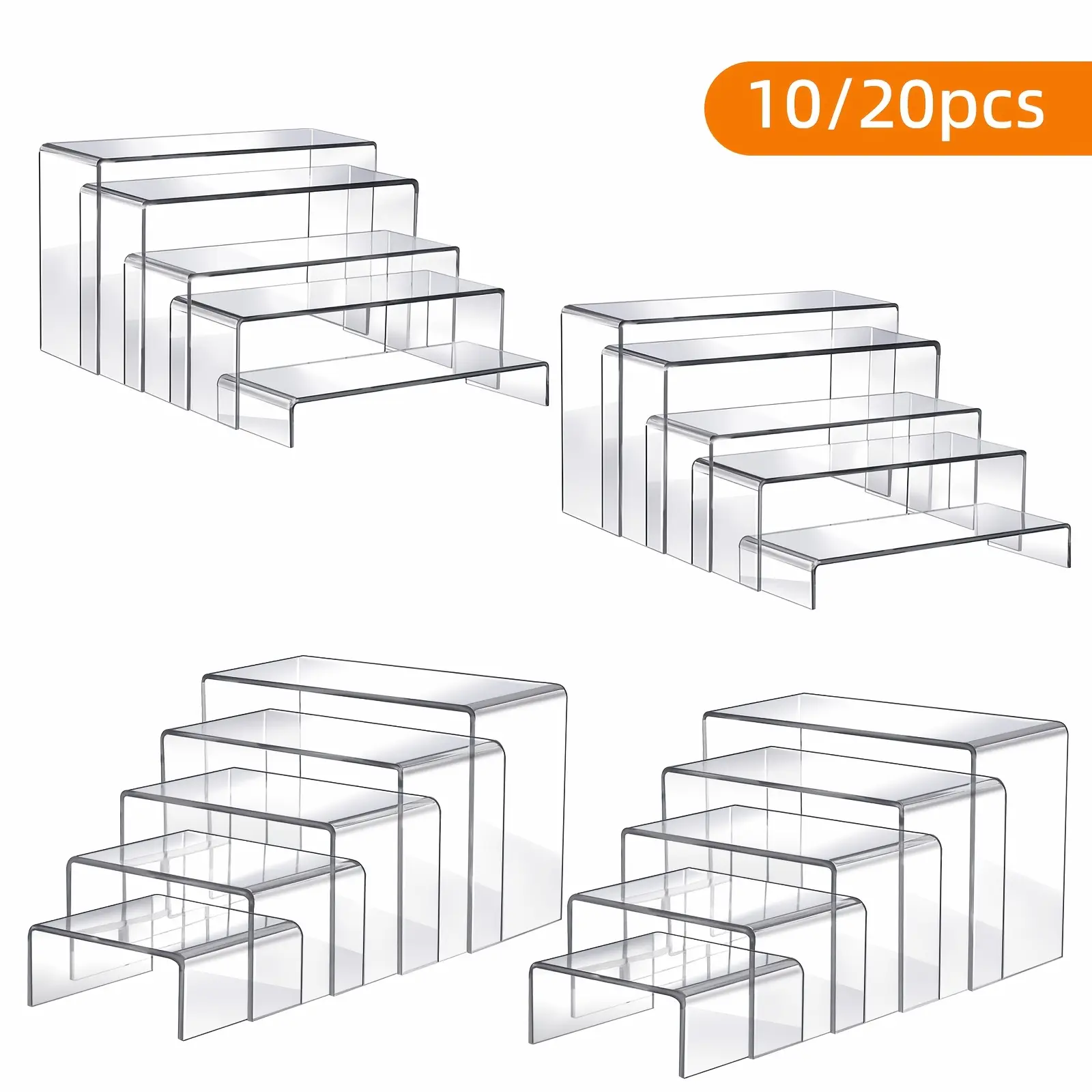 WHONLINE 10/20pcs Acrylic Risers for Display, Retail Display Rack, Clear Organizer Stands for Grocery Store And Office, Acrylic Display Risers for Show Figures, Cupcake, Jewelry, Toys, Perfume And More, Muti Sizes, for Halloween & Christmas