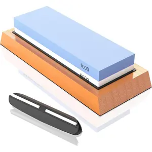 Whetstone  Sharpening Stone 2 Side Grit 1000/6000 Waterstone- Whetstone  Sharpener- NonSlip  Base & Angle Guide