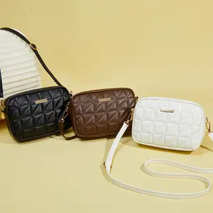 Women's Minimalist Solid Color Quilted Crossbody Clutch - Lightweight PU Leather Classic Shoulder Bag with Zipper, Adjustable Strap, Casual Versatile Daily Commuting Purse